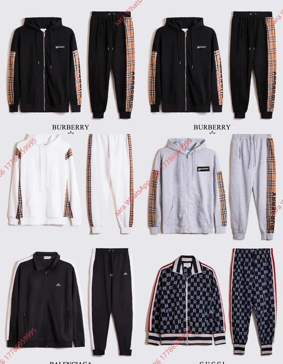 Burberry Check Sleeve Hoodie & Joggers / Balenciaga Track Jacket & Pants / Gucci GG Supreme Jacket & Pants [6 styles] réplica