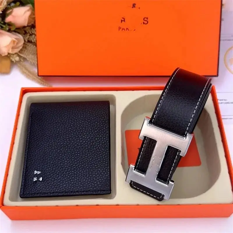 Burberry Check / Hermès H / Louis Vuitton Monogram & Damier / Gucci GG Supreme Belt & Wallet Set [21 styles] vista 2
