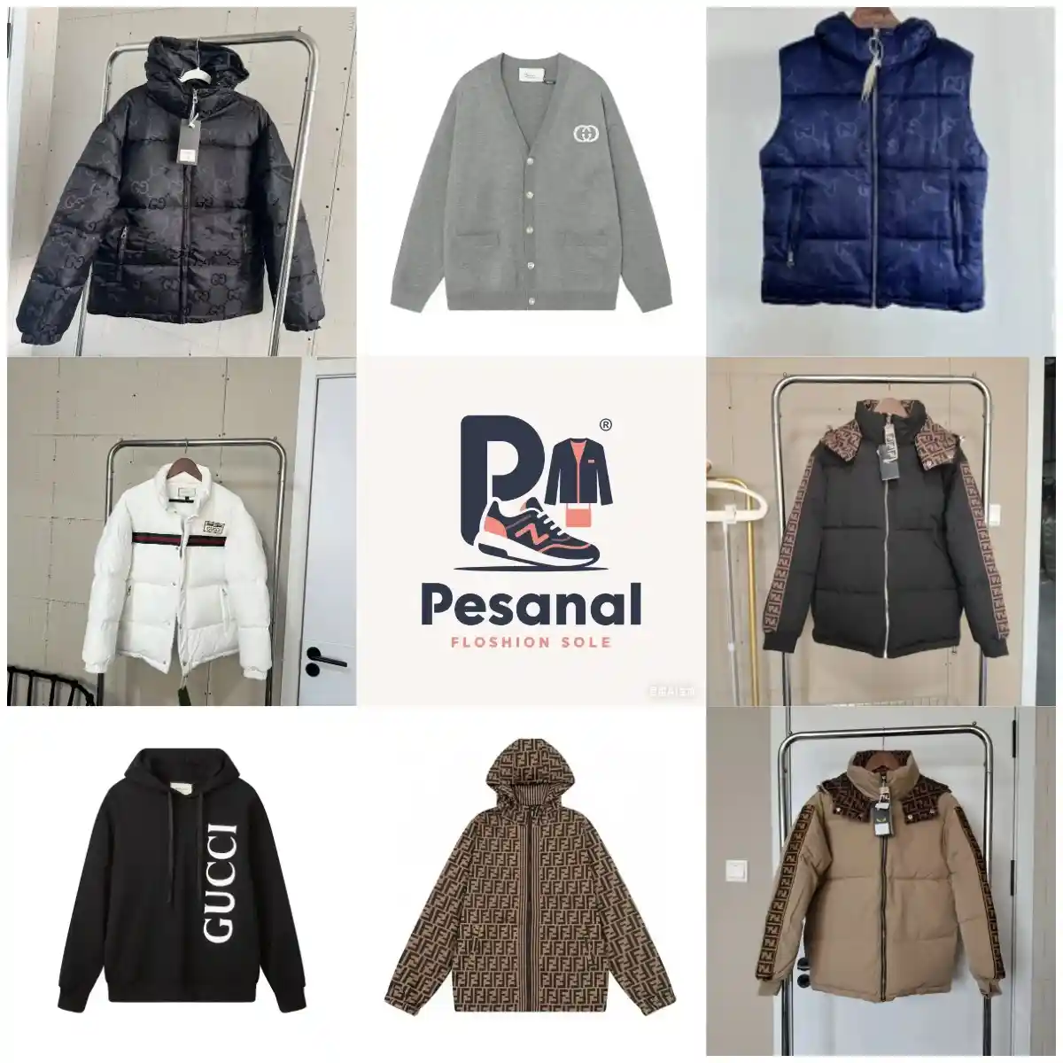 Fendi FF Logo Down Jacket & Gucci GG Supreme Vest Hoodie Jacket
