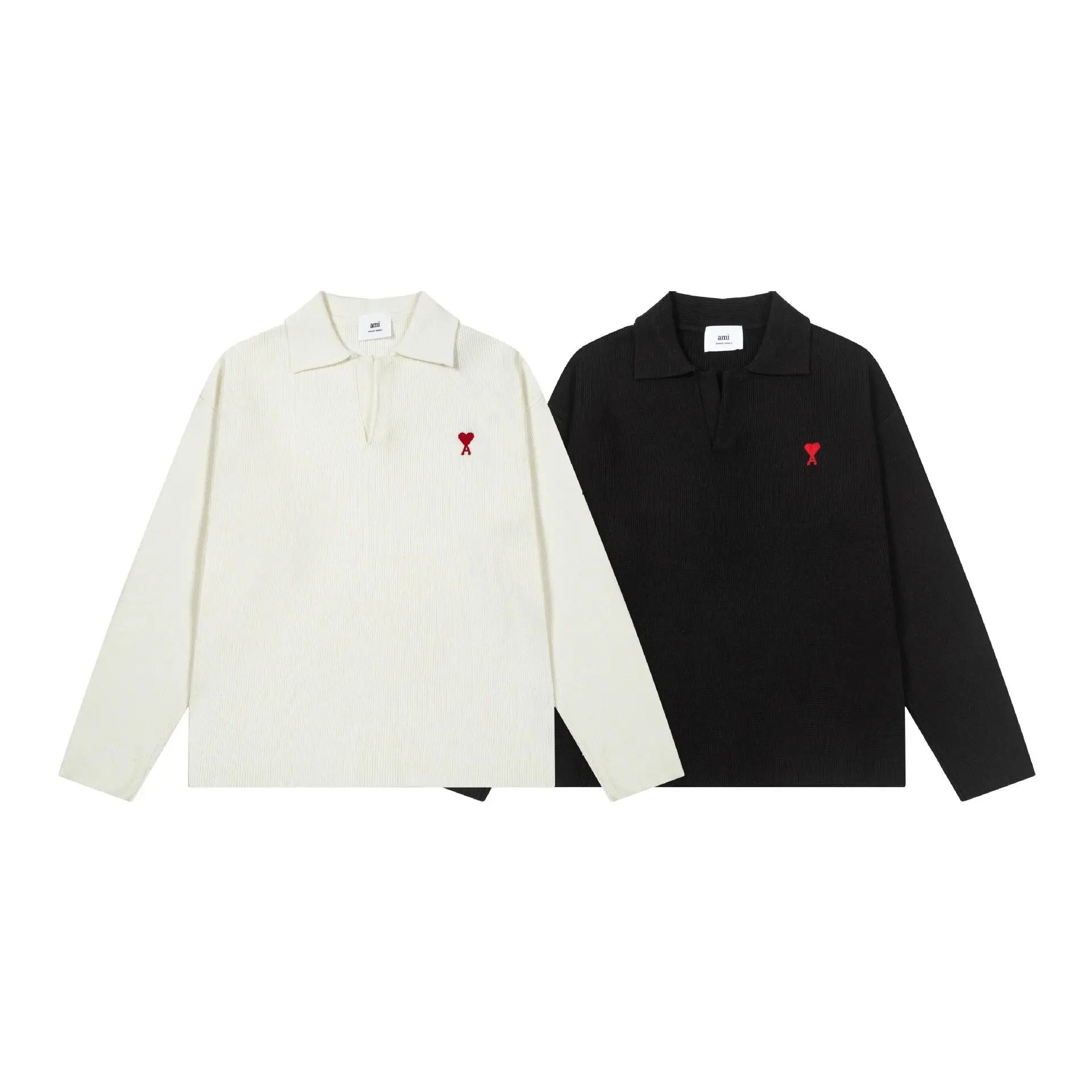 Ami Heart Logo Ribbed Polo Sweater [2 styles] réplica